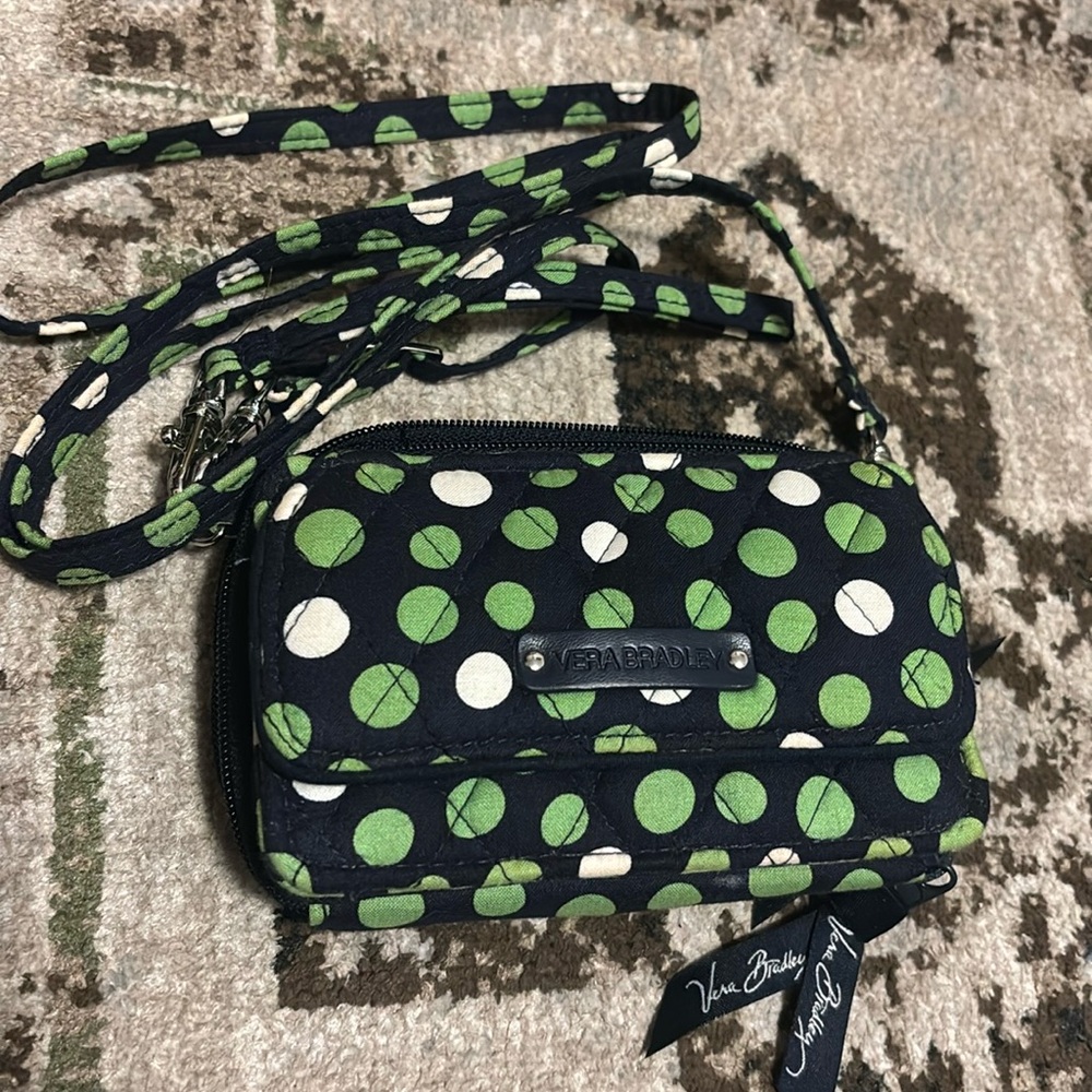 Vera Bradley crossbody mini navy green blue white dots multi pocket quilted bag